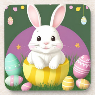 Cute Easter Bunny With Decorative Eggs Coaster