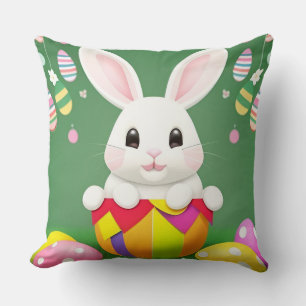 Cute Easter Bunny With Decorative Eggs Cushion