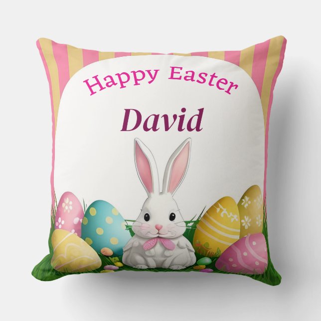 Cute Easter Bunny With Decorative Eggs Cushion (Front)