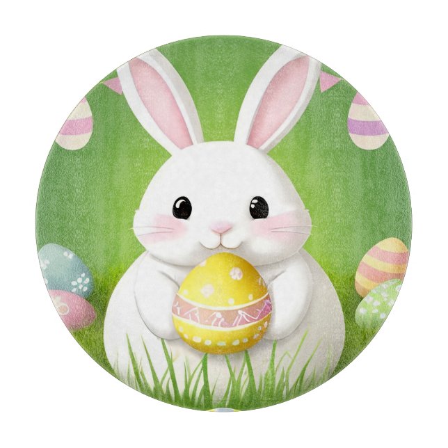 Cute Easter Bunny With Decorative Eggs Cutting Board (Front)