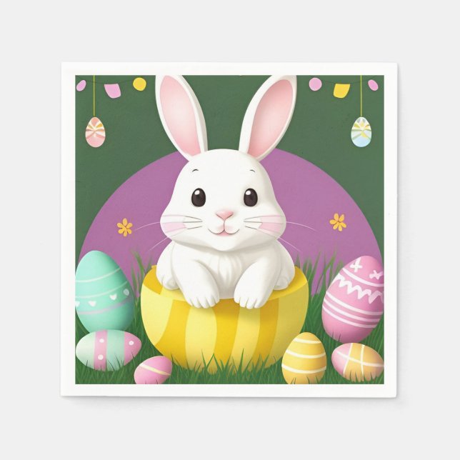 Cute Easter Bunny With Decorative Eggs Napkin (Front)