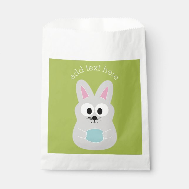 Cute Easter Bunny with Egg and Custom Name Favour Bags (Front)