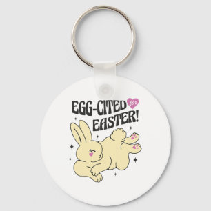 Cute Easter Bunny With Egg-cited Quote Key Ring