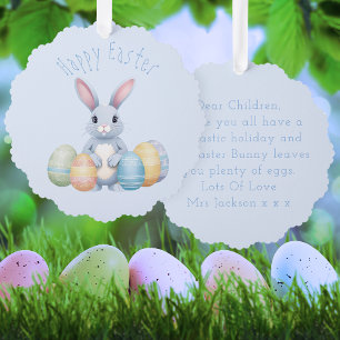 Cute Easter Bunny With Eggs Kindergarten Blue Tree Decoration Card