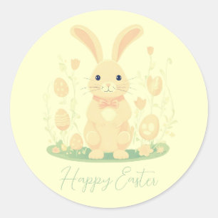 Cute Easter Bunny With Eggs Preschool Yellow Classic Round Sticker