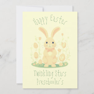Cute Easter Bunny With Eggs Preschool Yellow Holiday Card