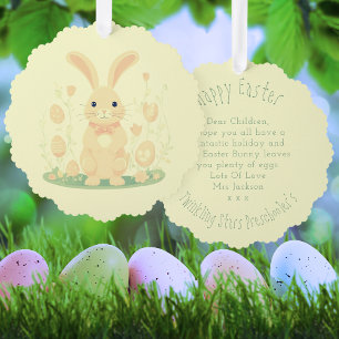 Cute Easter Bunny With Eggs Preschool Yellow Tree Decoration Card