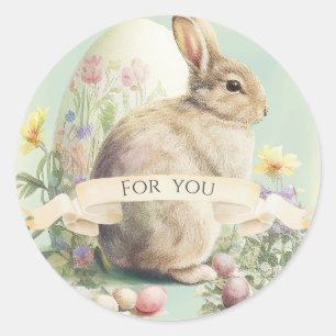Cute Easter Bunny with flowers an egg Classic Round Sticker