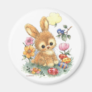 Cute Easter Bunny with Flowers and Eggs Magnet