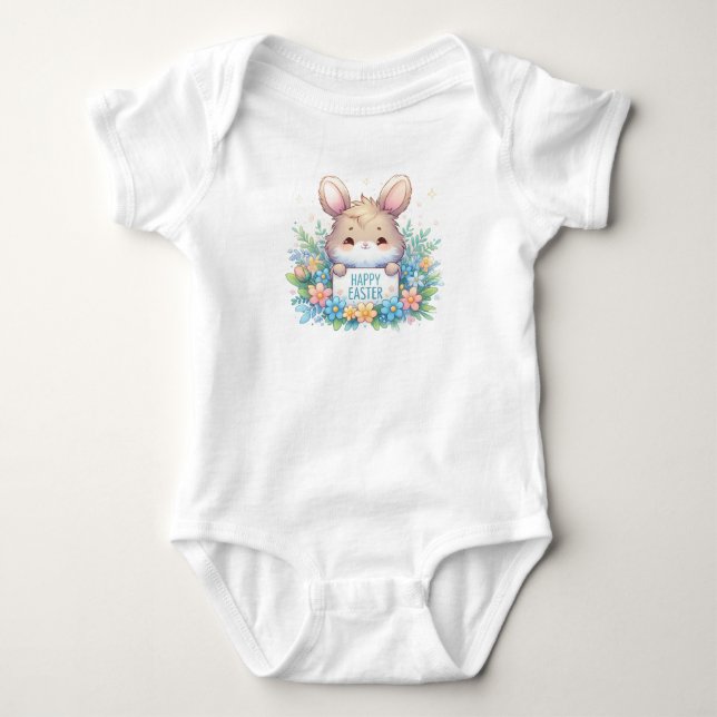 Cute Easter Bunny with Flowers Baby Bodysuit (Front)