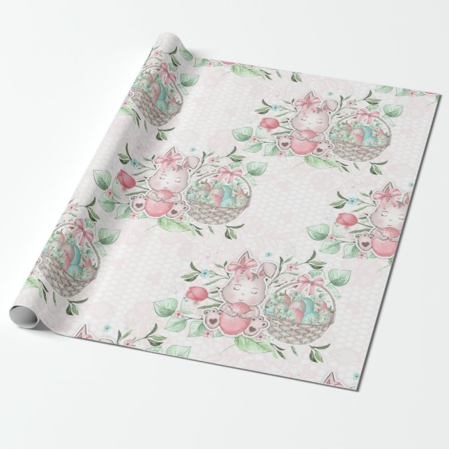 Cute Easter Bunny Wrapping Paper (Unrolled)