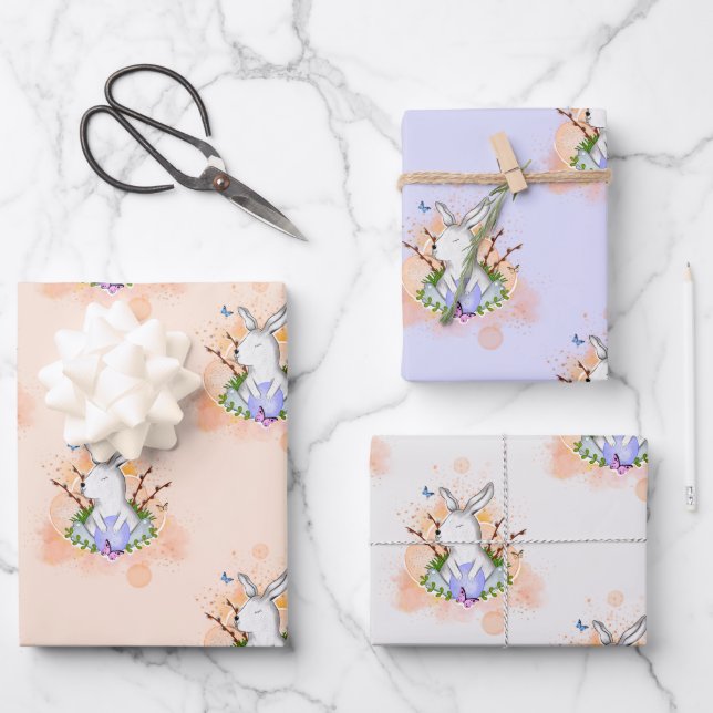 Cute Easter Bunny Wrapping Paper Sheet (Front)