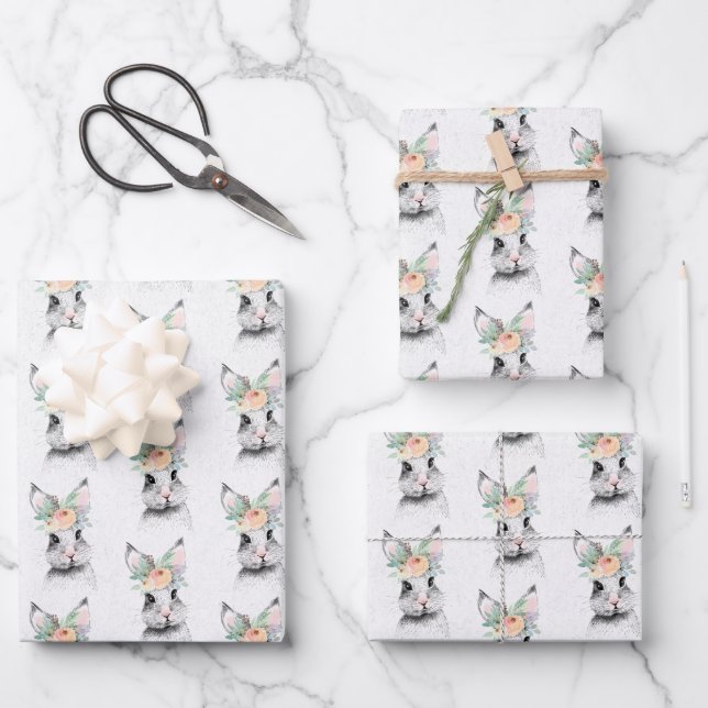 Cute Easter Bunny Wrapping Paper Sheet (Front)