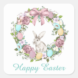 Cute Easter bunny wreath add message sticker