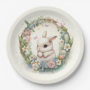 cute Easter bunny wreath Holiday party Paper Plate