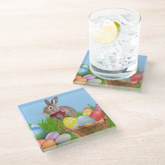 Cute Easter Bunnyfor a positive mood      Glass Coaster (Angled)