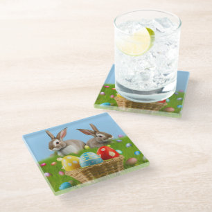 Cute Easter Bunnyfor a positive mood  Glass Coaster