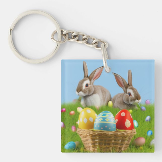 Cute Easter Bunnyfor a positive mood  Key Ring (Front)