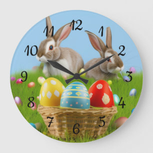 Cute Easter Bunnyfor a positive mood   Large Clock
