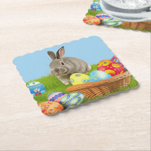 Cute Easter Bunnyfor a positive mood  Paper Coaste Paper Coaster