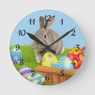Cute Easter Bunnyfor a positive mood   Round Clock
