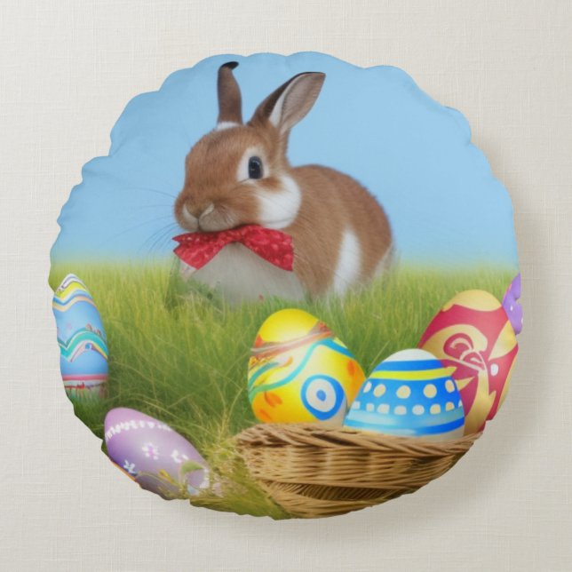 Cute Easter Bunnyfor a positive mood    Round Cushion (Front)
