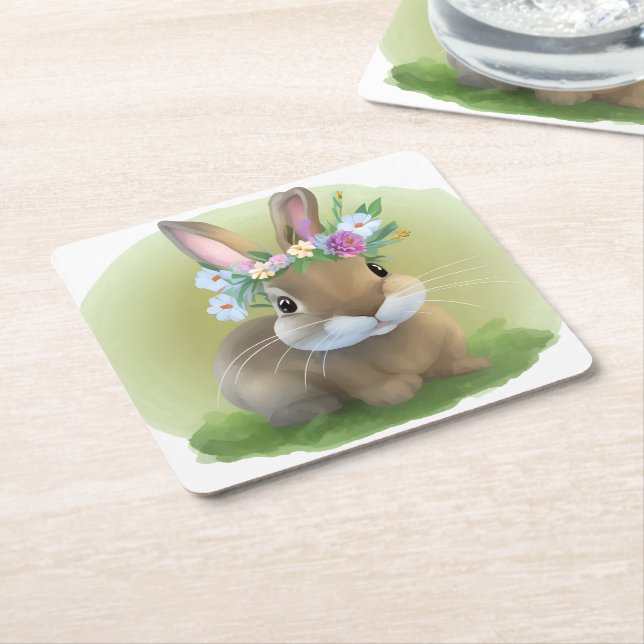 Cute Easter Bunnyfor a positive mood  Square Paper Coaster (Angled)