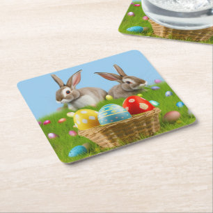 Cute Easter Bunnyfor a positive mood   Square Paper Coaster