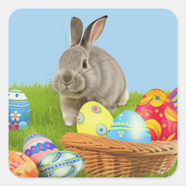 Cute Easter Bunnyfor a positive mood   Square Sticker (Front)