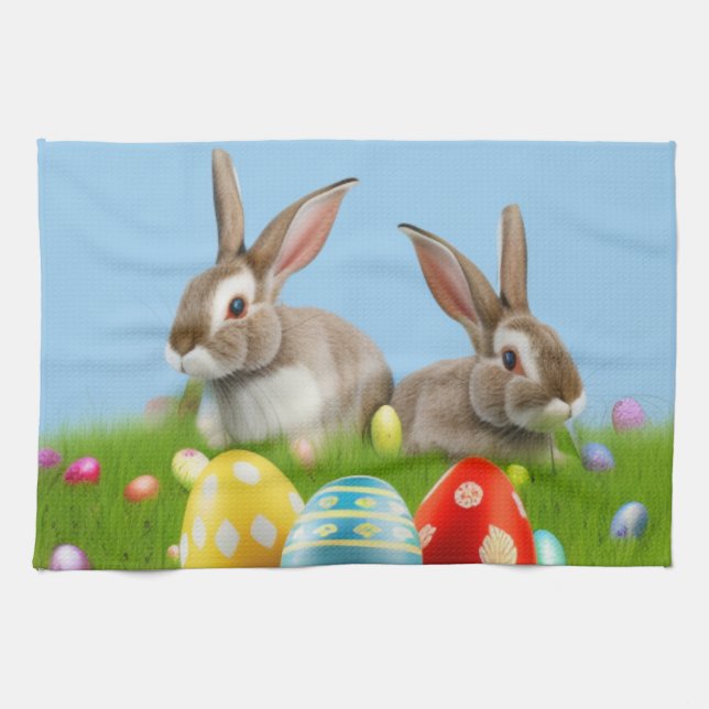 Cute Easter Bunnyfor a positive mood    Tea Towel (Horizontal)
