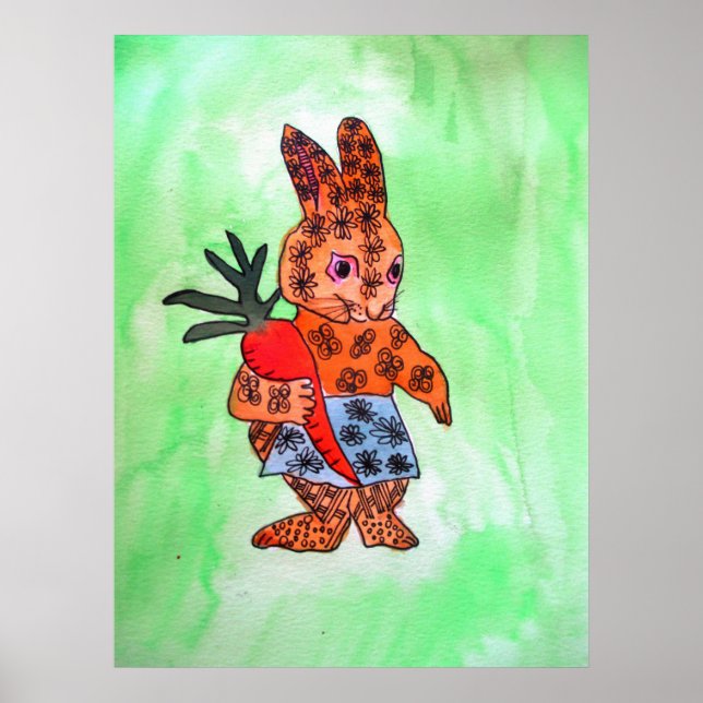 Cute Easter buuny kids illustration art poster (Front)