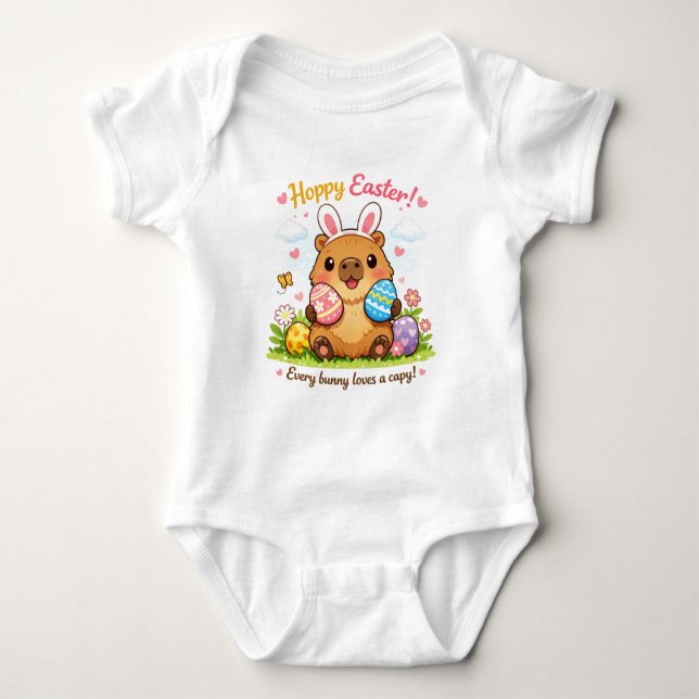 Cute Easter Capybara Eggs Bunny Ears Baby Bodysuit (Front)