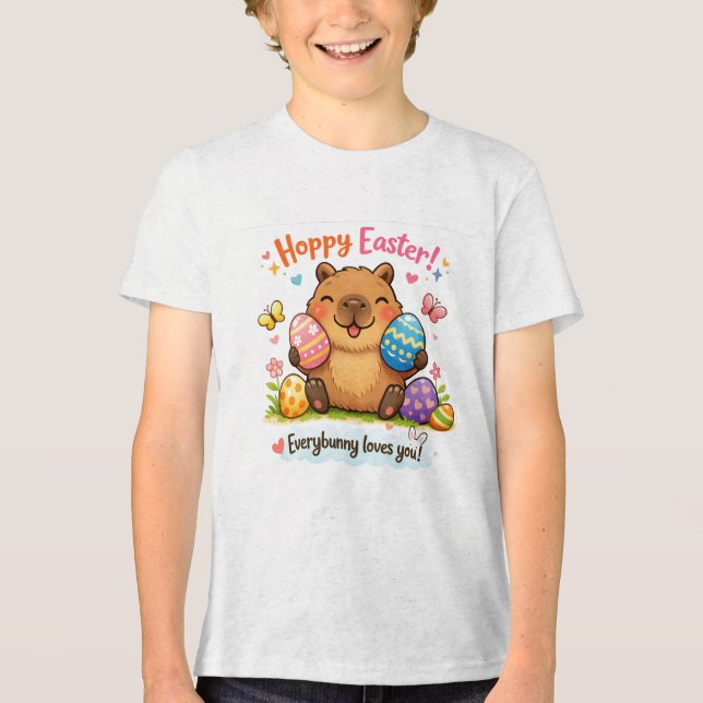 Cute Easter Capybara Eggs Bunny Tri-Blend Shirt (Front)