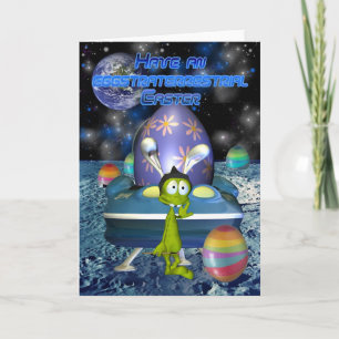 Cute Easter Card with Alien Easter Bunny