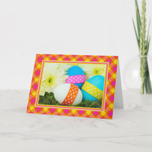 Cute Easter Card With Eggs and Flowers