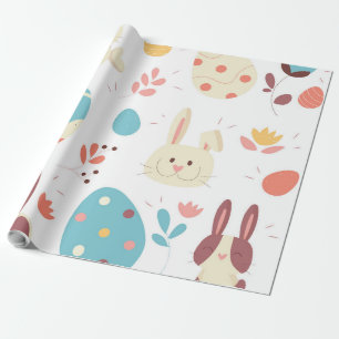 Cute easter cartoon bunny and eggs wrapping paper
