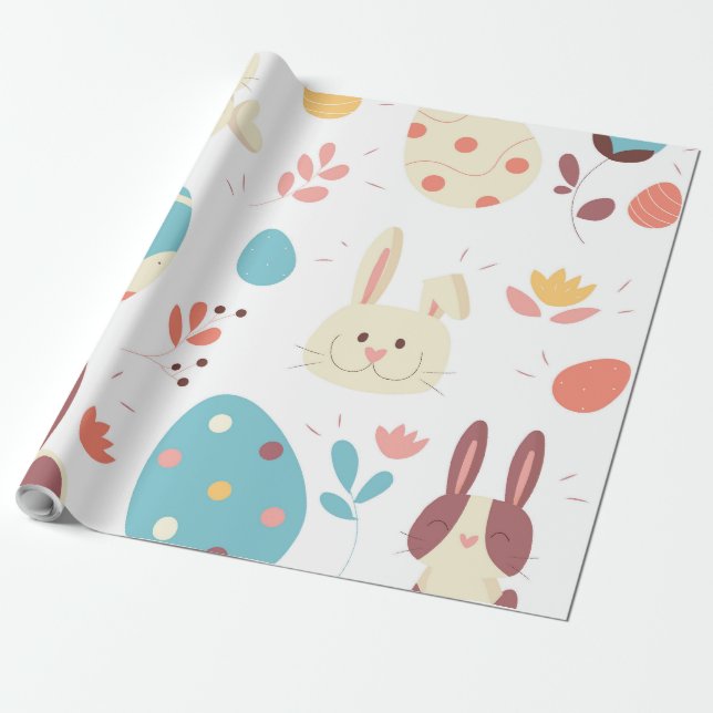 Cute easter cartoon bunny and eggs wrapping paper (Unrolled)