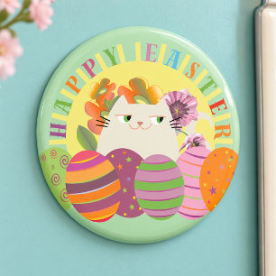 Cute Easter Cat and Eggs Magnet
