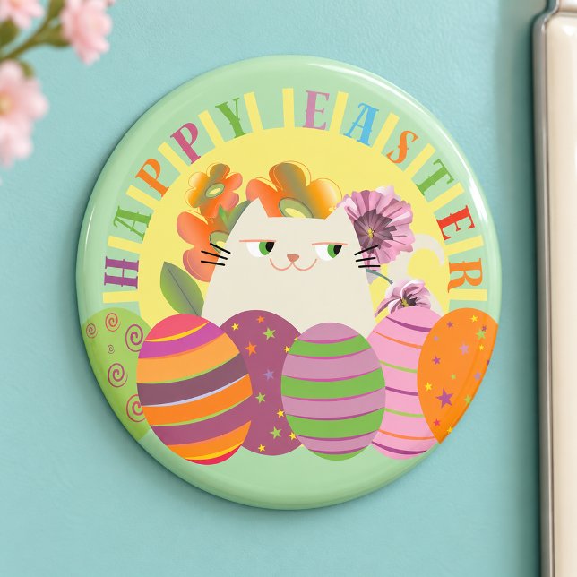 Cute Easter Cat and Eggs Magnet (Creator Uploaded)