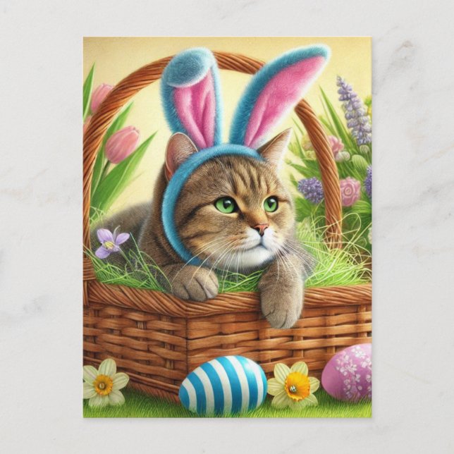 Cute Easter Cat Holiday Postcard (Front)