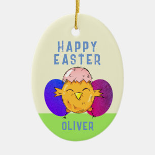 Cute Easter Chick and Eggs Happy Easter Ceramic Tree Decoration