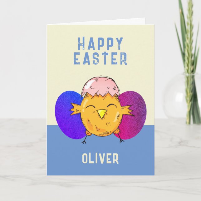 Cute Easter Chick and Eggs Happy Easter Holiday Card (Front)