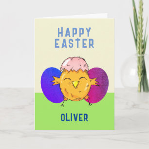 Cute Easter Chick and Eggs Happy Easter Holiday Card