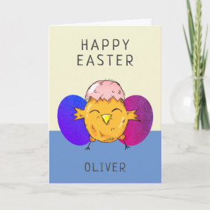 Cute Easter Chick and Eggs Happy Easter Holiday Card