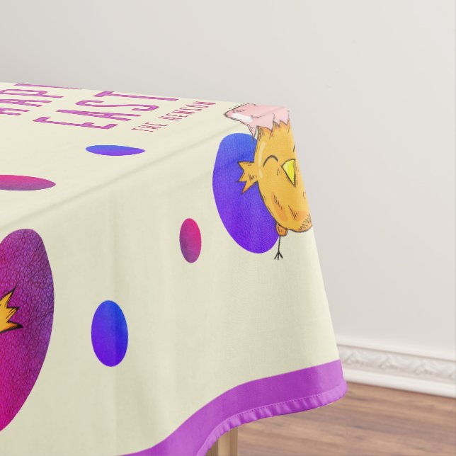 Cute Easter Chick and Eggs Happy Easter Holiday Tablecloth (In Situ)