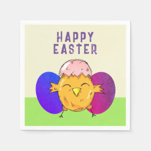 Cute Easter Chick and Eggs Happy Easter Napkin
