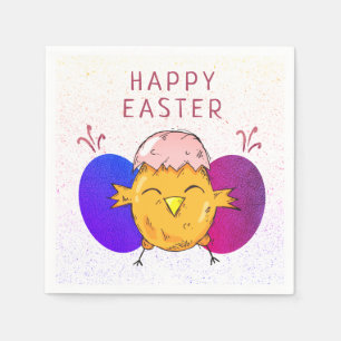 Cute Easter Chick and Eggs Happy Easter Party Napkin