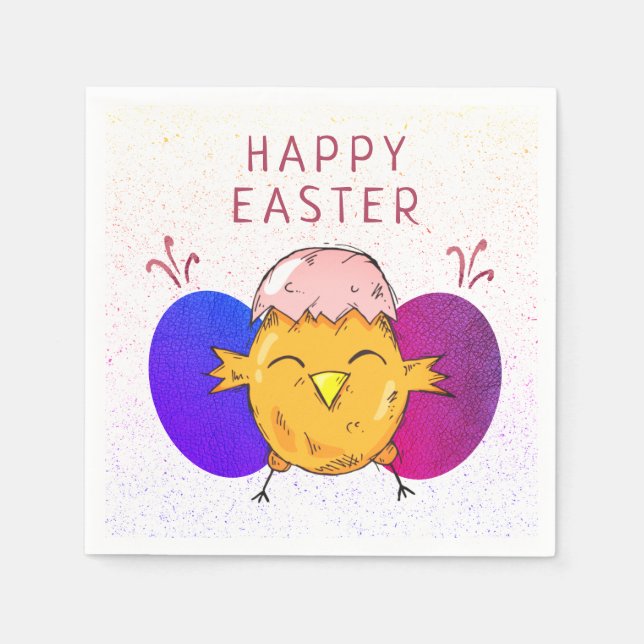 Cute Easter Chick and Eggs Happy Easter Party Napkin (Front)