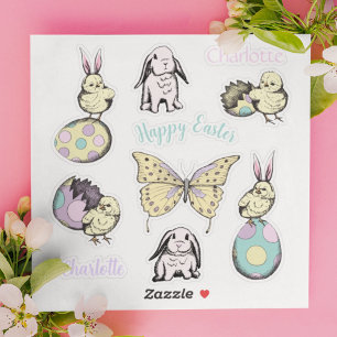 Cute Easter Chick, Bunny, Butterfly & Custom Name
