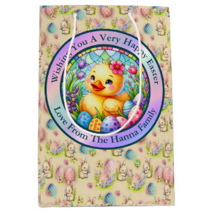 Cute Easter Chick, Flowers, and Colourful Eggs Medium Gift Bag